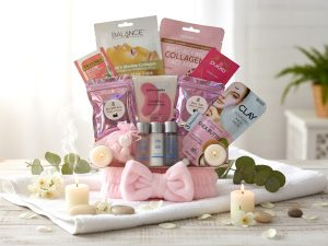 Relaxing spa products for self-care.