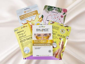 Assorted skincare masks and foot pack.